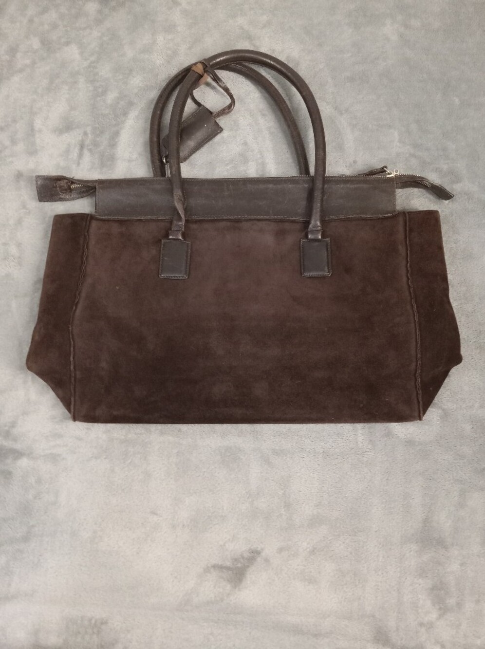 Georgio Armani Dark Brown Suede Women's Tote Bag with Leather Handles One Size - Picture 2 of 9